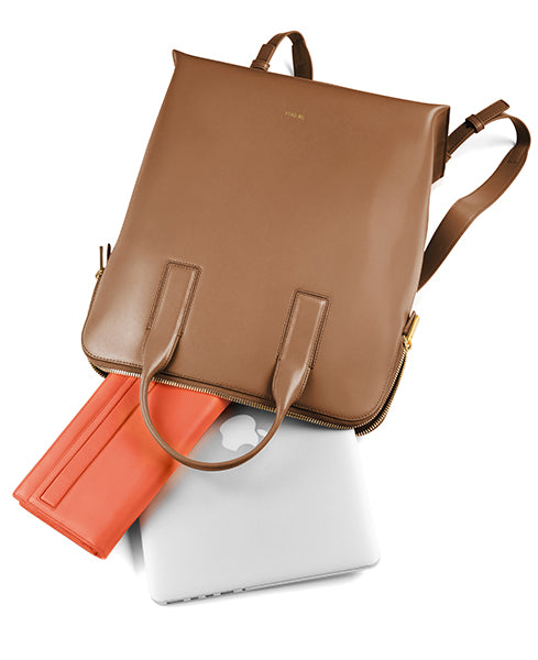 dove grey leather convertible backpack sarah white Backpack -Italian leather tailored to fit a laptop, phone & essentials – Sarah White